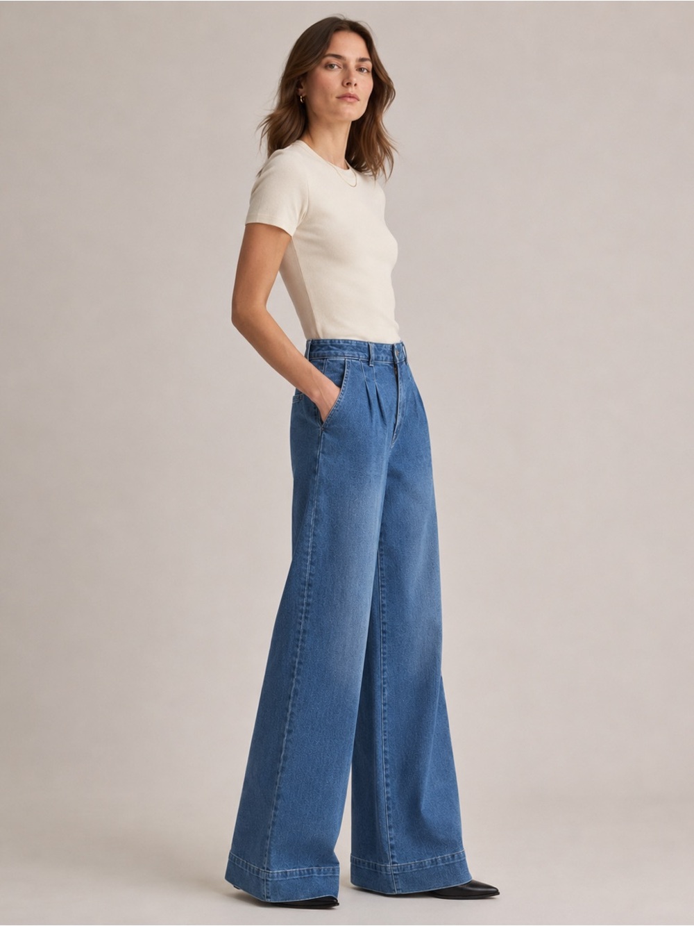 Bagatelle Collection High Rise Pleated Wide Leg Trouser Jeans Quiet Luxury Sz 31 - Picture 10 of 11